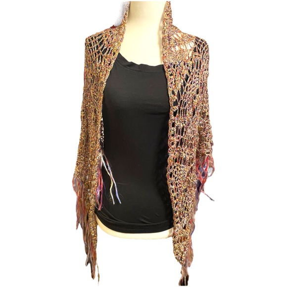 Handmade crochet silky shawl/scarf. Hand knit it Mexico. - Picture 2 of 5